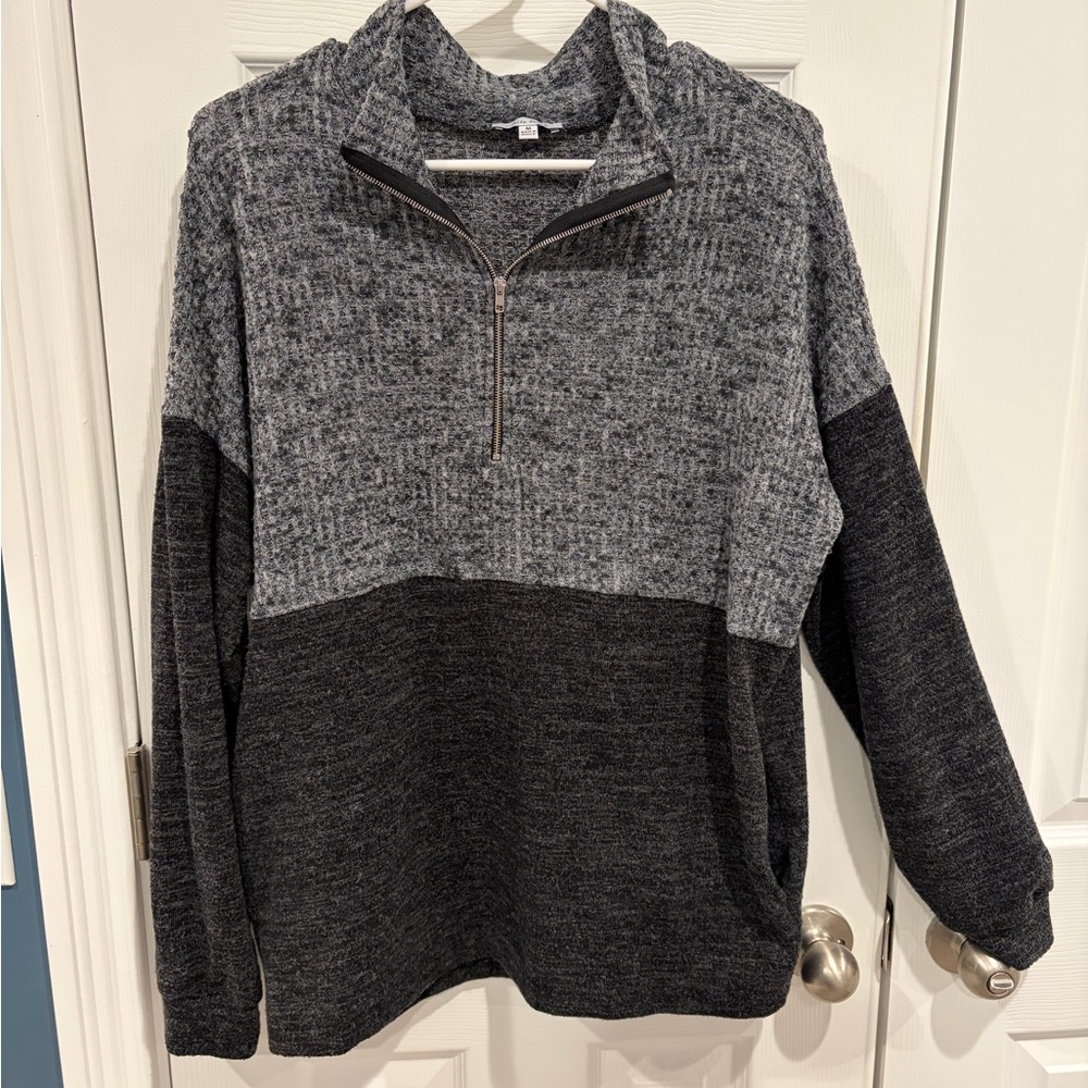 White Birch Gray and Black Half-Zip Sweater